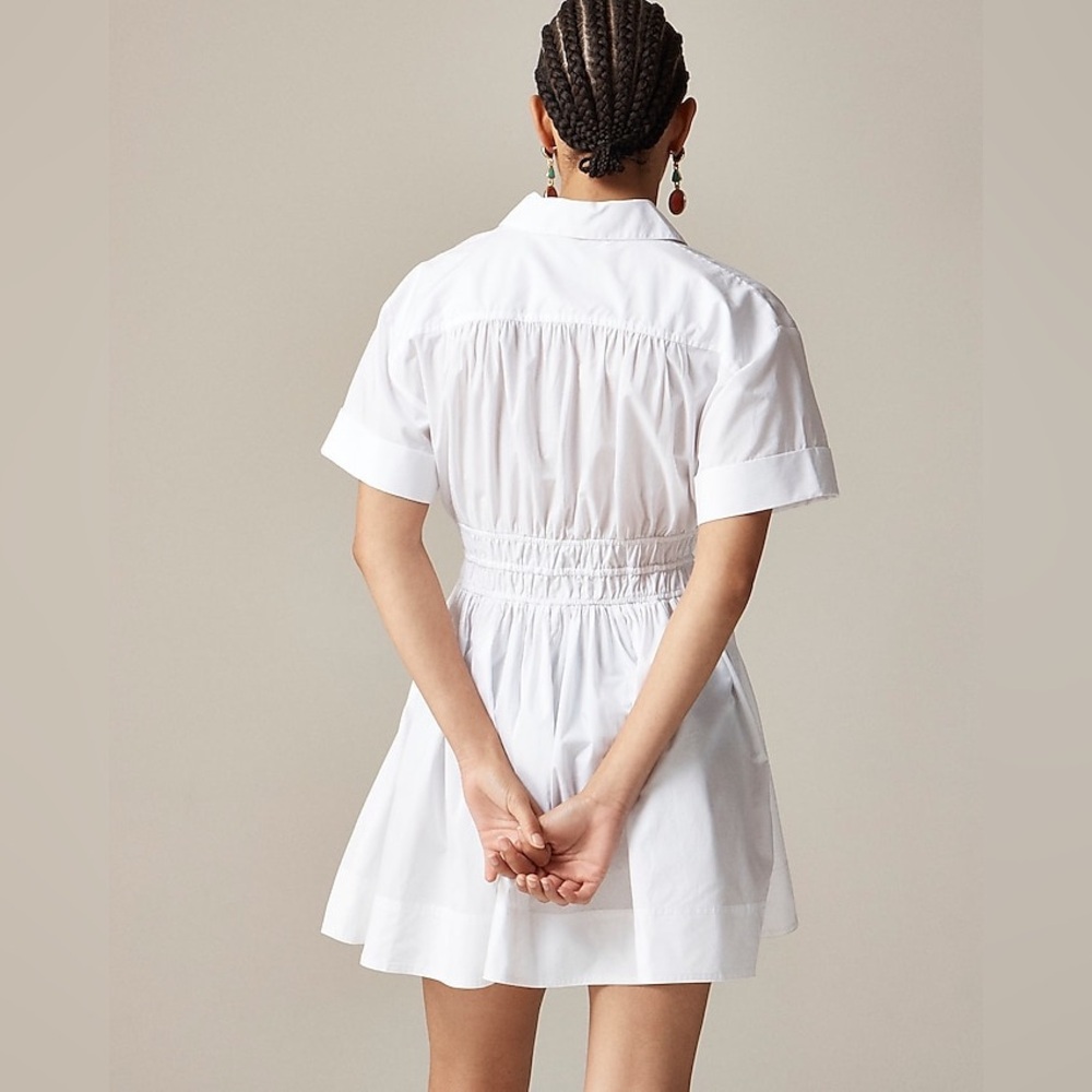 NWT J.Crew Elena mini shirtdress cotton poplin 14 White Smocked Preppy Casual - Picture 3 of 15